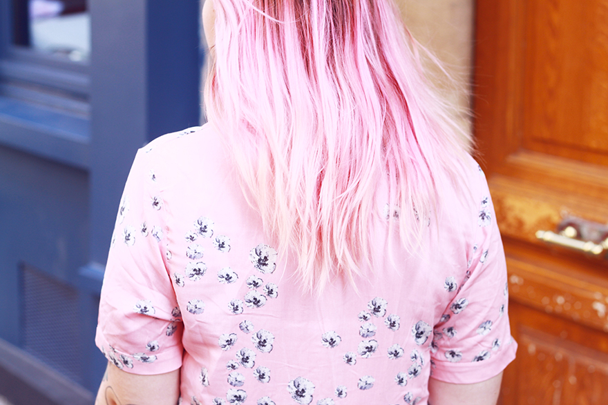 pink hair whitepepper dress